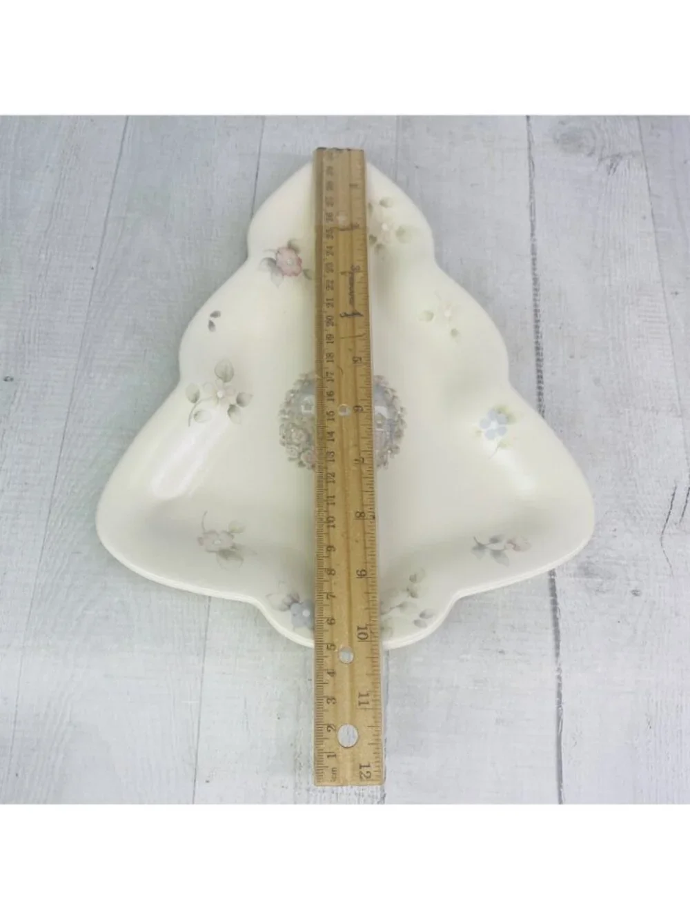 1980's Pfaltzgraff TEA ROSE Pink Roses Blue Flowers Stoneware Tree Shape Dish